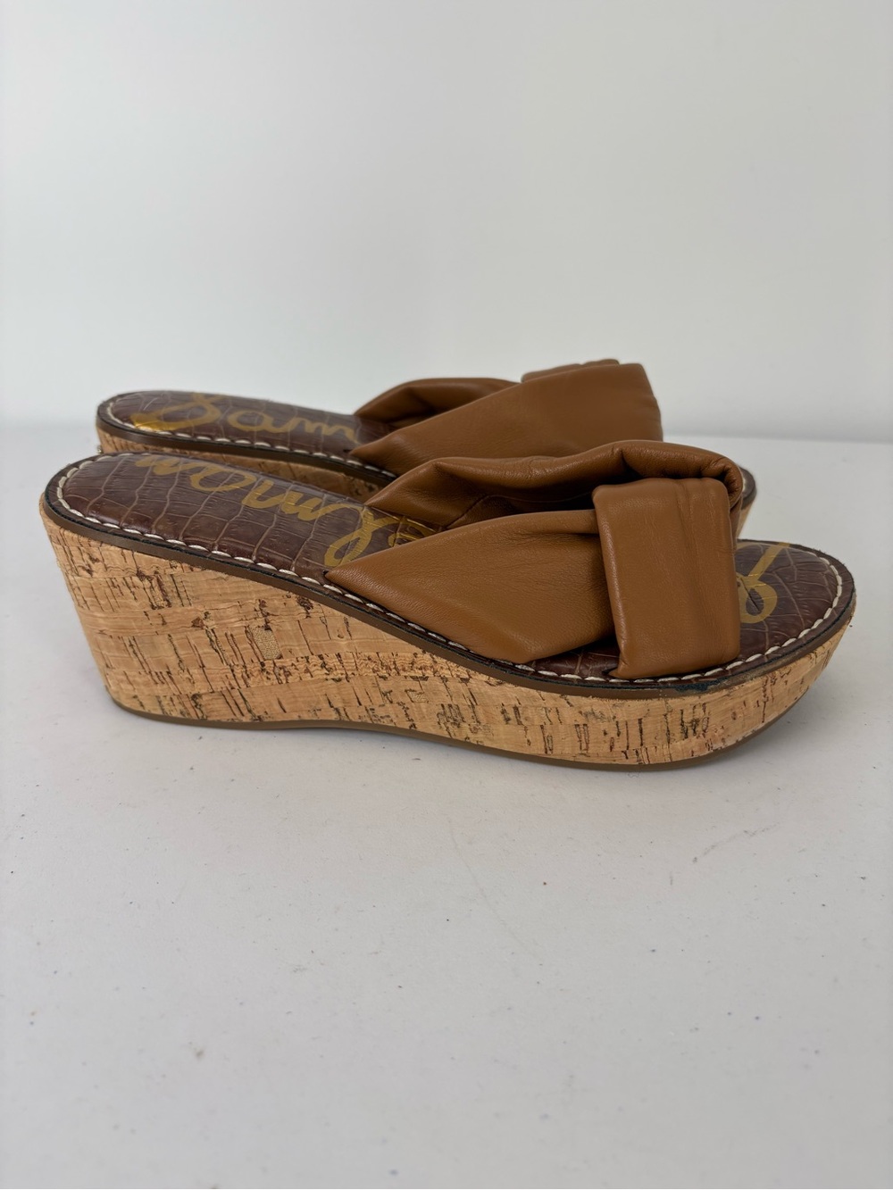 🍎 nwot Sam Edelman Ramsey leather Tan Knot Wedge Slide Sandals